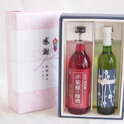 冬の贈り物お歳暮 感謝の贈り物ボックス 鮮やかなルビー色赤紫蘇の梅酒と国産ワインセット(京都青谷 梅わいんワインやや甘口(京都府)500ml和歌山県 赤紫蘇の梅酒12度 720ml