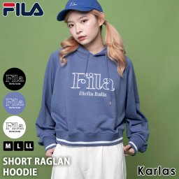 FILA フィラ パーカー プルオーバー ショート丈 レディース 長袖 裏毛 丈短め ラグランスリーブ スウェット フーディ フード 2024ss karlas