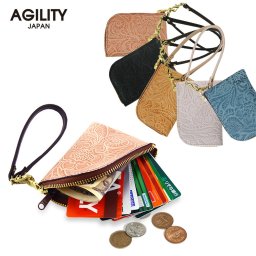 『アルジャン』(全5色)ルビナス/【コインケース レディース L字ファスナー 牛革 レザー 財布 小銭入れ 軽量 カードも入る フラワー 花柄 型押し ピンク 白 かわいい 日本製  メンズ ストラップ付き 】【AGILITY affa(アジリティアッファ)】(0980)[M便 3/3]