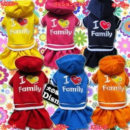 犬服 I Love Family あったか裏起毛ワンピース ( 中型犬用 ) 防寒着 スカート 秋冬服 柴犬 バグ