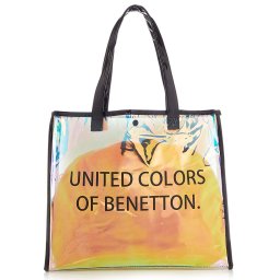 ベネトン BENETTON バッグ 巾着ポーチ付き オーロラ ビニールバッグ ホログラム クリア トートバッグ ショルダーバッグ 228163 ブラック