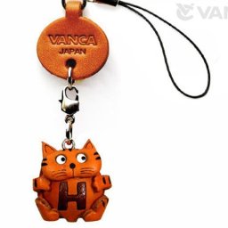 イニシャル動物 ねこ H  携帯ストラップ【レザー 本革 VANCA バンカクラフト革物語 国産 ハンドメイド 贈り物 即納】