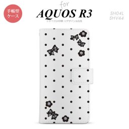 SH-04L/SHV44 AQUOS R3 手帳型スマホケース カバー 花柄 ドット リボン 白  nk-004s-r3-dr353