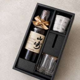 【名入れ彫刻】 リーデルロックグラス｜山崎ウイスキー ギフトセット（丸氷器付）