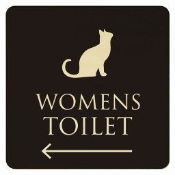 27x27cm トイレ 御手洗 TOILET トイレマーク ねこ 猫 ネコ ブラック ナチュラル WOMENS 左 矢印 ピクトサイン 木製ドアサイン ドアプレート インテリア 施設 案内