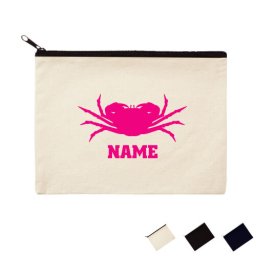 「カニ」名入れフラットポーチLサイズ/小物入れ メンズ レディース 母の日のプレゼント 卒部祝い 父の日プレゼント オリジナル お揃い オーダーメイドアイテム 蟹、甲殻類、魚介、Crab ピクトグラム