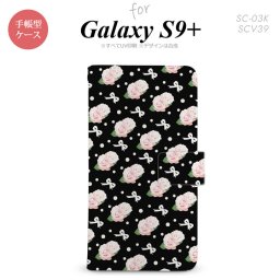Galaxy S9+ SC-03K SCV39 手帳型 スマホケース ギャラクシー 花柄・バラ（G） 黒【ギャラクシー S9プラス,Galaxy,S9+,SC-03K,SCV39,docomo,ドコモ,メール便 送料無料】