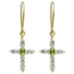 ペリドット ピアス クロス フックピアス K18 レディース プレゼント 母の日 2024