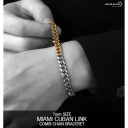 チェーンブレスレット コンビチェーン 喜平 幅7mm ステンレス ミックスカラー シルバー ゴールド 18kgp 金メッキ 喜平チェーン キヘイ ブレスレット カニカン シンプル 太め 太幅 重厚感 金属アレルギー対応 オリジナル
