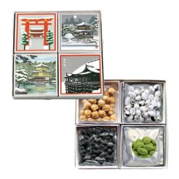 豆菓子 黒豆 進物 ギフト 詰合せ 御祝 内祝 御供 土産 京都土産 豆しぼり 抹茶しぼり 衣掛 きな粉あられ 【黒豆ものがたり】黒豆菓子4箱入 と-21