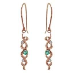 ピアス エメラルド フックピアス 唐草 18金 アメリカンフック