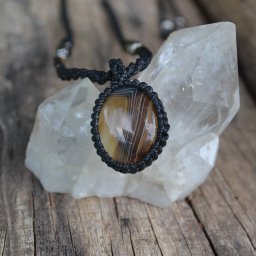 【天然石】 【ハンドメイド】透き通るブラックアゲート マクラメ編みネックレスage007【ハンドメイドネックレス】 【カジュアル】【フォーマル】【レディース】【男女兼用】【タイ・ランタ島】【厳選した特別な天然石】【菊井みうず】【Miuzu Kikui】【マクラメ編み】