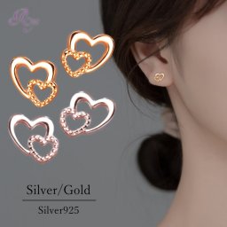 ピアス ハート 小さい ダブルハート シンプル 軟骨 金属アレルギー シルバー 小さめ ミニ シルバー925 アレルギー対応 20G 仕事用 小さいピアス ハートピアス シンプルピアス セカンドピアス 軟骨ピアス アレルギー対応ピアス 仕事