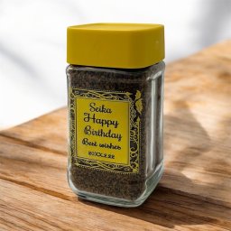 【名入れ・メッセージ 彫刻ボトル】フェザーデザイン ネスカフェ ゴールドブレンド120g 誕生日・母の日・父の日・お礼などコーヒー好きな家族、友達、上司に感謝を伝えるのに人気のメッセージ彫刻ボトルです