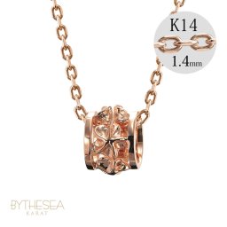 ゴールド ネックレス ハワイアンジュエリー ネックレス ピンクゴールド バレル 樽 プルメリア 透かし模様 14K K14ピンクゴールド 14k k14カットあずきチェーン太1.4mm ギフトラッピング可能 彼女 妻 女性 レディース プレゼント 夏 サマー 【品番：CG-GP105R-CH1020】