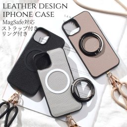 iphoneSE3 ケース レザー リング付き magsafe マグセーフ iphoneSE2 iphone8 iphone7 ショルダーストラップ 肩掛け 調節可能 magsafe対応 マグセーフ対応 スマホリング スタンド アイフォン se3 se2 8 7 ストラップ付き SE 第3世代 第2世代 落下防止 薄型 ブラック 送料無料