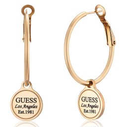 新品 Guess ゲス ピアス 両耳用 HULA HOOPS フラ フープ UBE79057 サークル ロゴ コイン トップ ステンレス ナノコーティング レディース ゴールド 女性 ギフト プレゼント 誕生日 お祝い