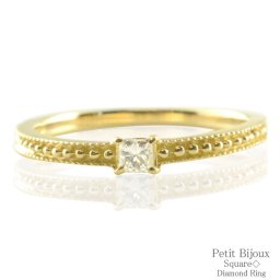 レディース ダイヤモンド リング k18 指輪 ピンキーリング イエローゴールドk18 天然石 18k 18金 ミルウチ 一粒 重ねづけ 角ダイヤ 華奢 人気 四角 シンプル