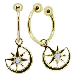フープイヤリング k18 ノンホールピアス 揺れる 三日月 星 ロイヤルブルームーンストーン イヤーカフ レディース 痛くない 18k 両耳用 母の日 2024
