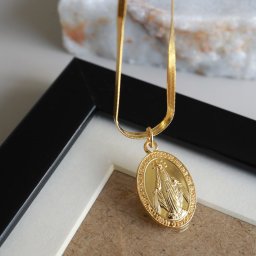 シルバー925 マリアネックレス レディース スネークチェーン アンティーク デザイン 聖母マリア 不思議のメダイ コイン 女性 ゴールド 18K GP 金属アレルギー対応 ペンダント