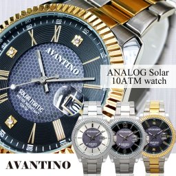 アバンティーノ AVANTINO 腕時計 ソーラー 蓄光 10気圧防水 日付機能付き AV-AM404-BKT AV-AM402-SVS AV-AM403-BKS