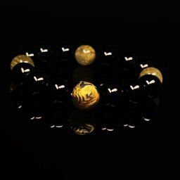 【開運ギフト】 一点物［成功を引き寄せる］12mm 金彫皇帝龍 龍紋石 ドラゴンアゲート ブラックオニキス ゴールド ルチルクォーツ ブレスレット 相性抜群 天然石 金運 開運 必勝祈願 お守り 京海堂 ryub17 事業成功祈願 仕事運 特別な一点物