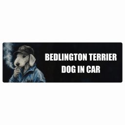 名入れ可 Bedlington Terrier ベドリントンテリア カーステッカー シール 犬 作業服 ちょい悪 15x5cm 長方形 防水 屋外 屋内 ドッグオンボード デカール