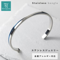 バングル 刻印無料 サージカルステンレス316L 金属アレルギー対応 つけっぱなし ブレスレット クロッシング ブルーカラー テラグラティア Terra-gratia【gbsg28bl】単品
