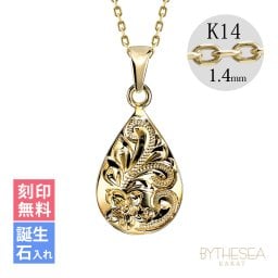 ゴールド ネックレス ハワイアンジュエリー ネックレス ゴールド イエローゴールド ネックレス 刻印 無料 誕生石入れ可 ティアドロップ14K K14 14k k14カットあずきチェーン太1.4mm ギフトラッピング可能 プレゼント ハロウィン 【品番：CG-GP119-CH1020】