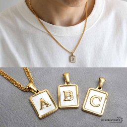 イニシャルネックレス アルファベットネックレス ゴールド ホワイト メンズ メタル スクエア プレート ペンダント ステンレス 18KGP ダブル喜平チェーン 頭文字 小さめ 金属アレルギー対応 ラッパー rap ダンサー ミュージシャン 男性