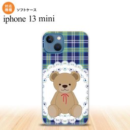 iPhone13mini iPhone13 mini ケース ソフトケース くま チェック レース 青 iPhone ミニ 5.4インチ  おしゃれ かわいい メンズ レディース キッズ デザインたくさん nk-i13m-tp758