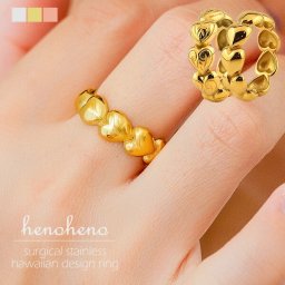 【ポスト投函で配達！】ハワイアンジュエリー ステンレス リング 指輪 ハート エタニティ レディース 金属アレルギー対応 メンズ 太め サージカルステンレス シンプル 大きいサイズ ローズゴールド シルバー イエローゴールド henoheno