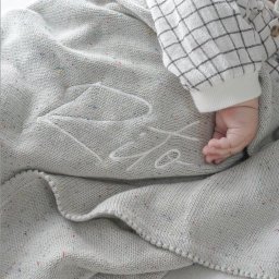 3営業日発送【名入れ刺繍】オーガニックコットン 100%  ブランケット(グレー）　　ベビー　キッズ