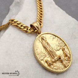 ステンレス HIPHOPネックレス ゴールド 6面カットダブル喜平チェーンネックレス 18k gp ペンダント キリスト 奇跡のメダイ ヒップホップ 50cm 60cm マリア