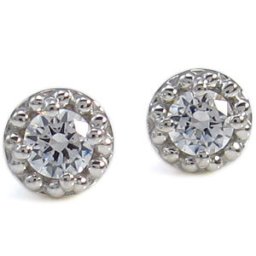 プラチナ・ダイヤモンド・ピアス・ミル打ち・一粒・ピアス