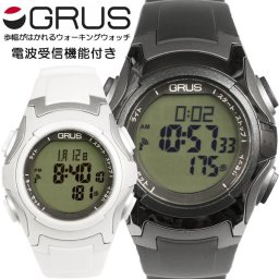 グルス GRUS 歩幅計測機能付 電波 腕時計  メンズ レディース 腕時計 ウォーキングウォッチ GRS005 ブラック ホワイト 還暦祝い バレンタイン【国内正規品】