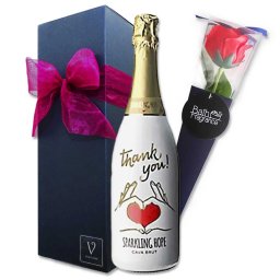 夏ギフト お中元 ワイン ギフト 結婚 御祝 誕生日 送料無料 【ありがとうを伝える スパークリングワイン HOPE ホープ カヴァ ブリュット750ml 1本×ソープフラワー1輪リボン包装】