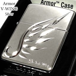 ZIPPO ライター アーマー V-WING シルバー ジッポ 天使の羽 V刃彫刻 銀 鏡面ポリッシュ ギフト かっこいい 重厚 おしゃれ メンズ プレゼント
