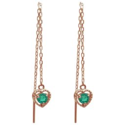 エメラルド ピアス ハート ロングピアス ミル打ち 10金ピアス