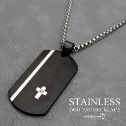 ステンレス 高級感 マットブラック ドッグタグネックレス シンプル ペンダント 黒 プレートネックレス メンズ かっこいい クロス ベネチアンチェーン付き 男性