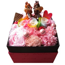 チップ＆デール 入り 花束風 ギフト 箱開けてスマイル ボックス入り レインボーローズ プリザーブドフラワー入り 記念日 誕生日プレゼント 彼女 友達
