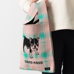 ニットトートバッグ 大きめマルシェサイズ 猫や犬デザイン 05.Pink