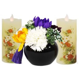 仏花 黒器 ＆ LED ローソク 菊花 ２個 いろはあかり Sタイプ ２個セット 仏壇用 供養 ローソク 仏具 進物 御供 (Ｓ菊花2個＆ほのかブラック)