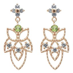 リーフピアス アンティーク ミル打ち ペリドットピアス 18k K18