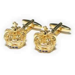 鎌倉カフス工房 サファイアクリスタル付ゴールドクラウンカフスボタン・カフリンクス メンズ  cf1074 結婚式 旦那 プレゼント ギフト 彼氏 父の日 誕生日プレゼント