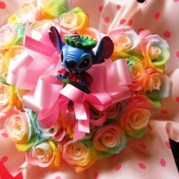ディズニー　スティッチ　ハート　フラワーギフト　レインボーローズ　プリザーブドフラワー　◆誕生日プレゼント・記念日の贈り物におすすめのフラワーギフト