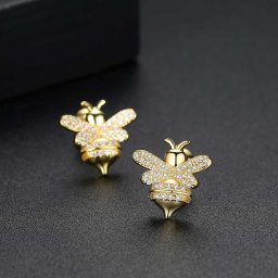ピアス 両耳用 キュービックジルコニア ホワイト 真鍮 イエローゴールド シルバー スタッド おしゃれ 可愛い かわいい きれいめ モチーフ 蜂 ハチ bee e18041622