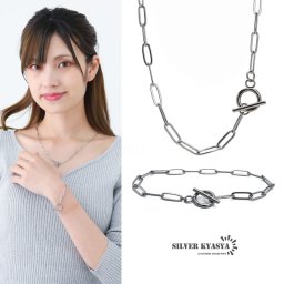 ネックレス ブレスレット 2点セット レディース マンテル チェーンブレスレット チェーンネックレス 女性 リンクチェーン シルバー ステンレス 金属アレルギー対応