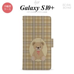 SC-04L SCV42 Galaxy S10+ 手帳型スマホケース カバー くま チェック 茶 nk-004s-s10p-dr751