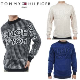 トミーヒルフィガー ゴルフ メンズ ハウンドトゥース クルーネックセーター TOMMY HILFIGER GOLF THMA374 2023年秋冬モデル お誕生日祝い お祝い 記念品 お父さん 父の日 彼氏 男性 30代 40代 50代 60代  還暦祝い 敬老の日 人気プレゼント プレゼント